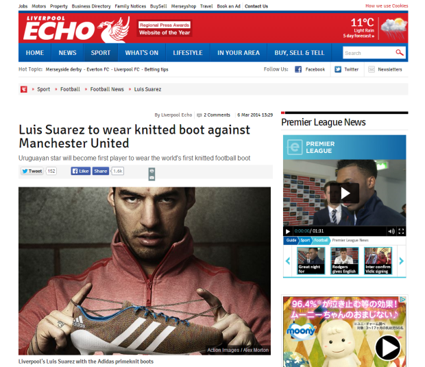 140307_Liverpool FC striker Luis Suarez will wear Adidas  knitted boot for first time against Manchester United   Liverpool Echo
