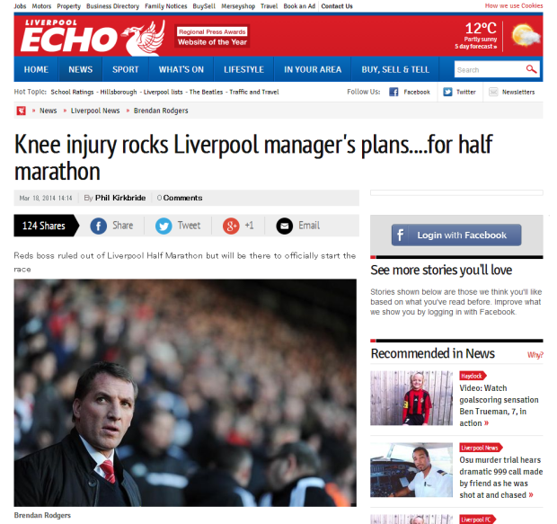 140318_Knee injury rocks Liverpool manager Brendan Rodgers  plans....for half marathon   Liverpool Echo