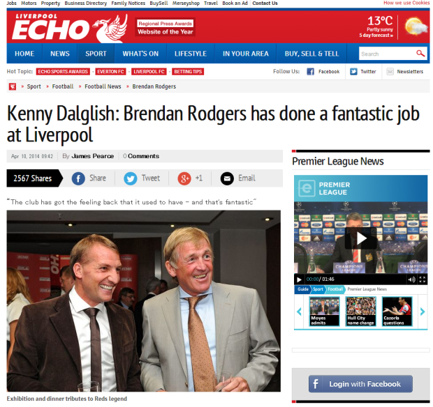 140410_Kenny Dalglish  Brendan Rodgers has done a fantastic job at Liverpool FC   Liverpool Echo