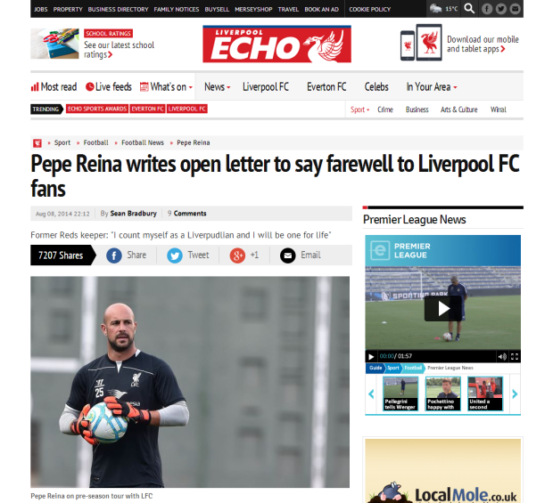 140809_Pepe Reina writes open letter to say farewell to Liverpool FC fans   Liverpool Echo