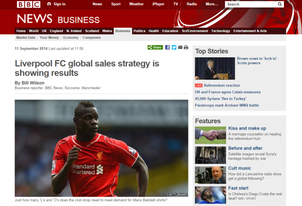 140920_BBC News   Liverpool FC global sales strategy is showing results
