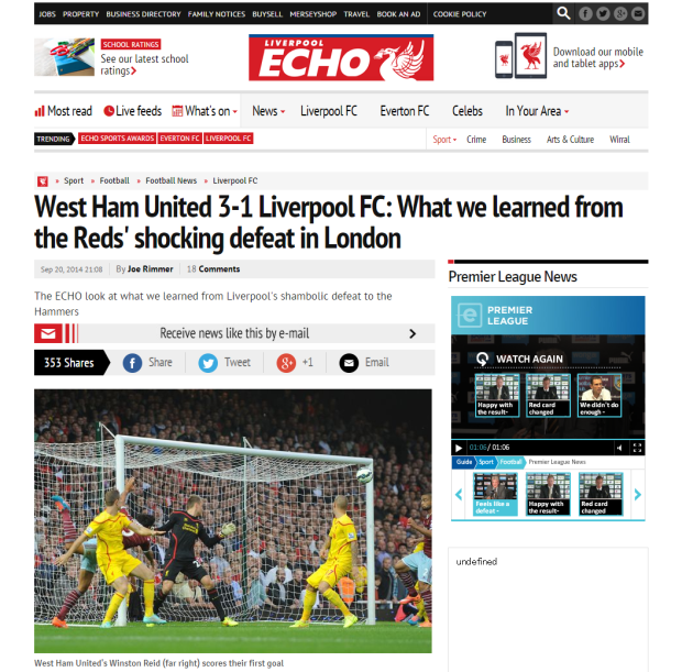 140921_West Ham United 3 1 Liverpool FC  What we learned from the Reds  shocking defeat in London   Liverpool Echo