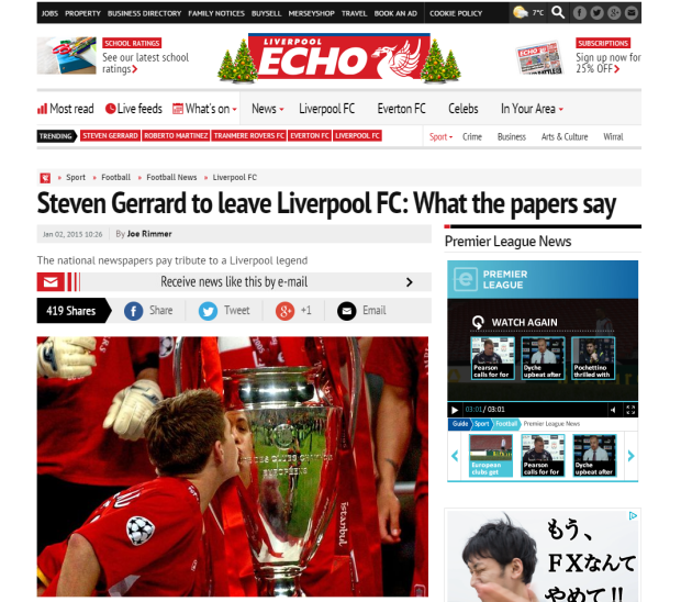 150102_Steven Gerrard to leave Liverpool FC  What the papers say   Liverpool Echo